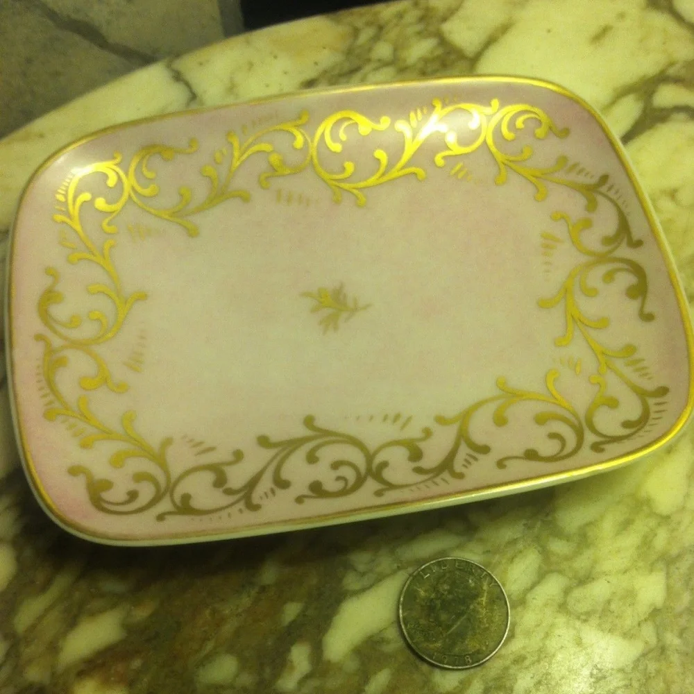 vintage Limoges Saks 5th Porcelain 24k Gold Pink Soap Dish